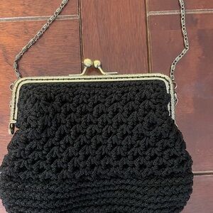 Elegant Black Crochet Shoulder Bag